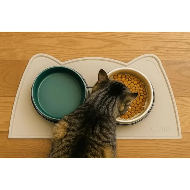 OHMO Napfunterlage für kleine Hunde und Katzen, rutschfeste Silikonmatte, wasserdicht, 46x25 cm, beige – Bild 4