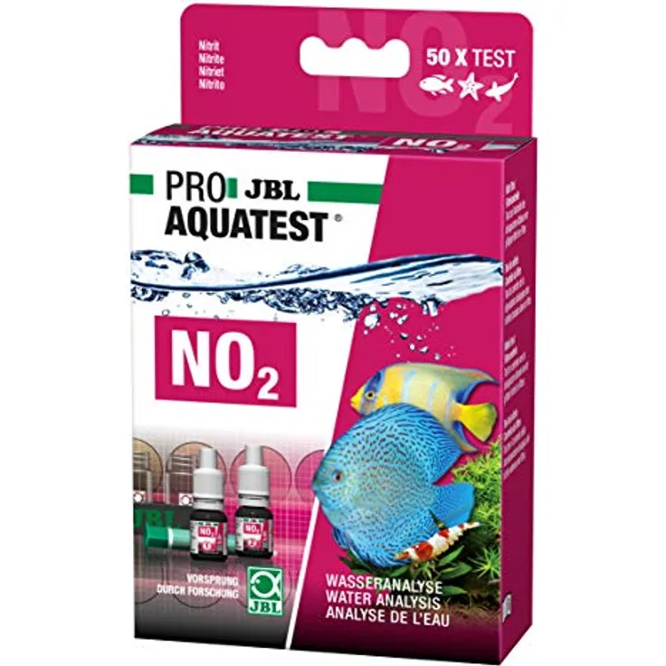 JBL Wassertest-Set ProAquaTest NO2, für Süß-/Meerwasser-Aquarien und Teiche, inklusive Reagenzien und Glasküvetten, ca. 50 Tests