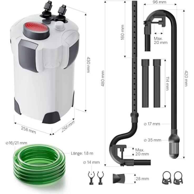 SunSun HW-303, Außenfilter für Aquarien bis 600 l, 1400 L/h, 3-Stufen Kammerfilter mit Filtermaterial, leise Keramikachse – Bild 3