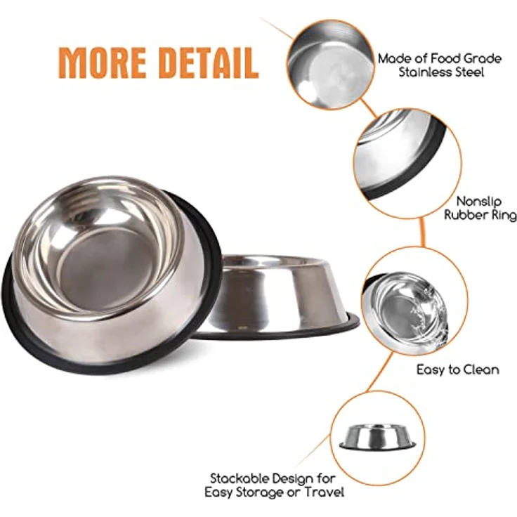 Nobleza Edelstahl Hundenapf 2er Set, rutschfeste Futternäpfe für mittelgroße/große Hunde, stapelbar, 22.5 cm Durchmesser, spülmaschinenfest – Bild 4