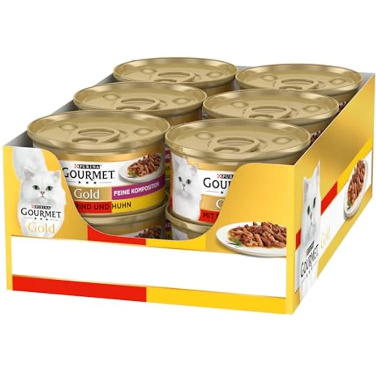 GOURMET Gold Feine Komposition, Katzen-Nassfutter mit Rind und Huhn, 12x85g – Bild 2