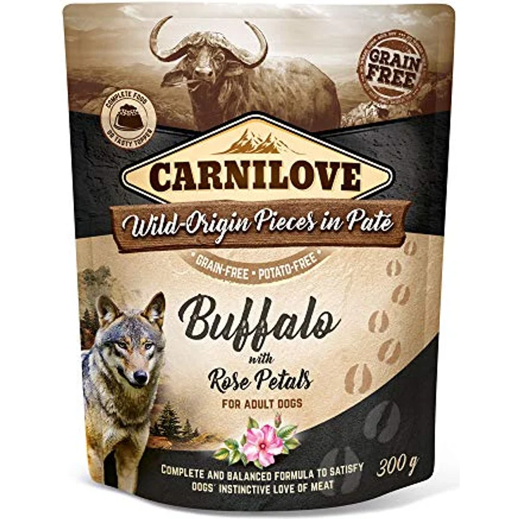 CARNILOVE Pouch Paté Buffalo with Rose Blossom, Getreidefreies Alleinfuttermittel für Hunde, 3er Pack, 3 x 300 g, reich an Antioxidantien – Bild 2