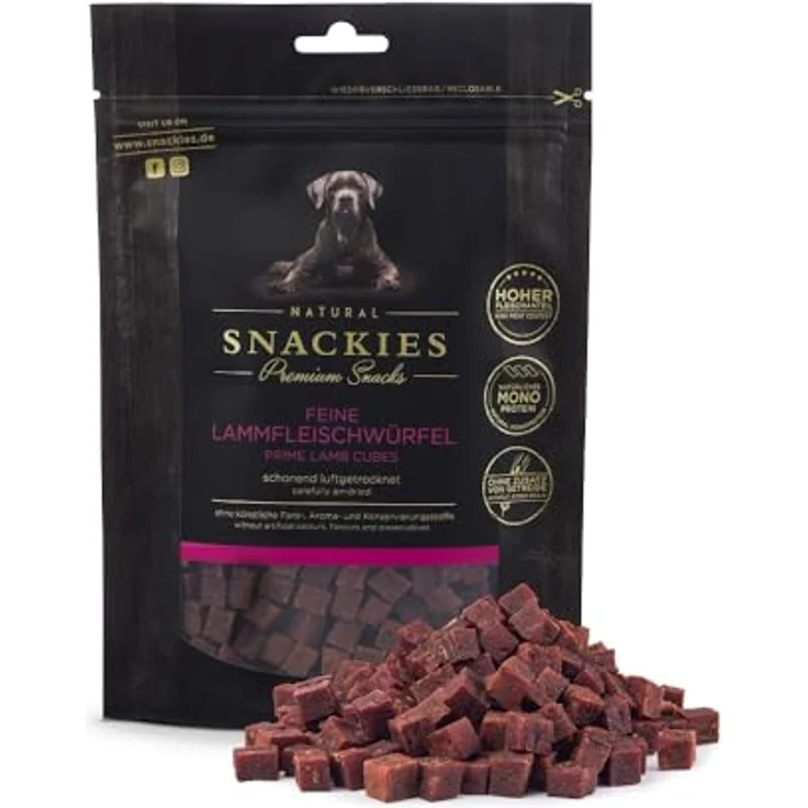 NATURAL SNACKIES Premium Hundesnacks, Feine Lammfleischwürfel, ohne Getreide, Zucker und Zusatzstoffe, 170g – Bild 1