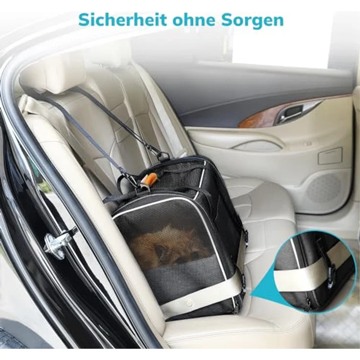 Morpilot Katzentransportbox für große Katzen und Welpen bis 7kg, faltbare Hundetasche mit Sicherheitsreißverschlüssen, inklusive langlebigem Kissen und tragbarer Schüssel, grau – Bild 4