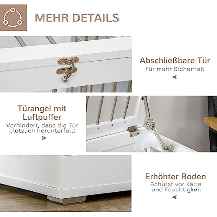 PawHut Hundekäfig für Zuhause, Hundehütte für mittelgroße Hunde, abschließbare Türen, weiß, 80 x 50 x 56,5 cm – Bild 5