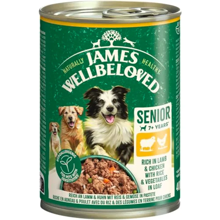 James Wellbeloved Senior Lamm & Huhn Pastete, 400 g, geeignet für empfindliche Hunde, ohne gängige Allergene