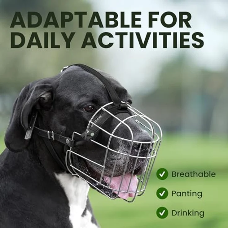 BRONZEDOG Verstellbarer Hundemaulkorb, Robuster PVC/Metalldrahtkorb für Große Hunde, Atmungsaktiv und Trinkfähig mit Lederbändern, Ideales Trainingstool, Verhindert Beißen, Edelstahl – Bild 4