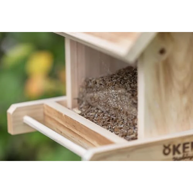 Kerbl Hobbyfarming 87036 Vogelfutterhaus, aus Holz mit wetterfestem Dach, Glasscheiben und Sichtfenster zur Füllstandsanzeige, reißfeste Kordel, Sitzstange, für Wildvögel – Bild 4