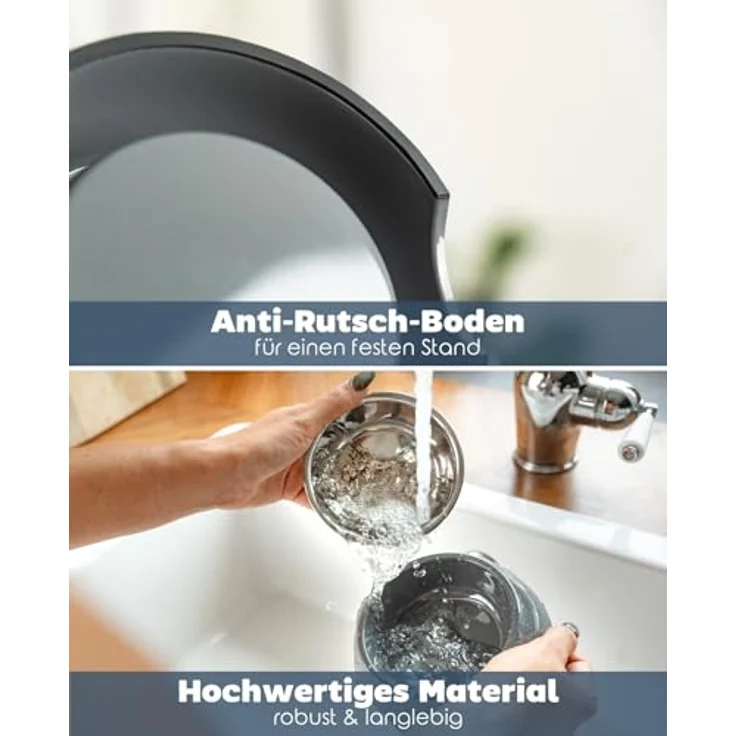 lionto Futternapf aus Melamin, 210 ml Edelstahl-Einsatz, Anti-Rutsch Boden, ergonomisches Design für Hunde & Katzen, grau – Bild 4