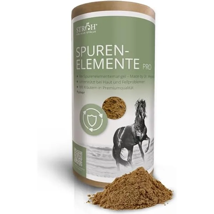 STRÖH Spurenelemente Pro Pulver Pferd, Mineralfutter mit Zink, Mangan, Eisen, Kupfer, Selen, Jod und Cobalt, 1,1kg – Premium Kräuterzusatz für gesundes Pferdewohlbefinden