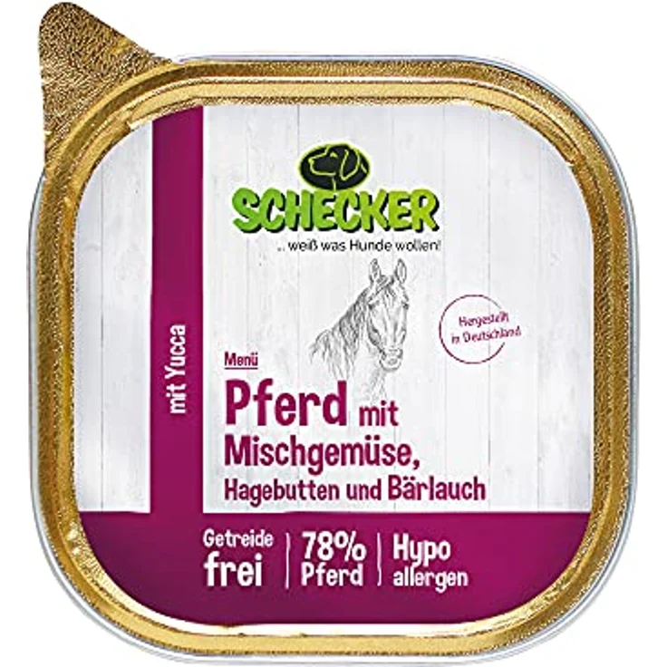 Schecker Nassfutter Hundemenü Pferd mit Mischgemüse, 3 x 200 g, 78% Pferd, getreidefrei, hypoallergen – Bild 2