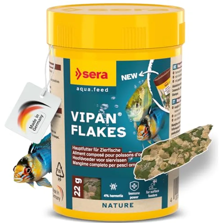 sera Vipan Flakes, Fischfutter für Zierfische mit 4% Insektenmehl, 100 ml | Naturnahe Ernährung & gesundes Wachstum