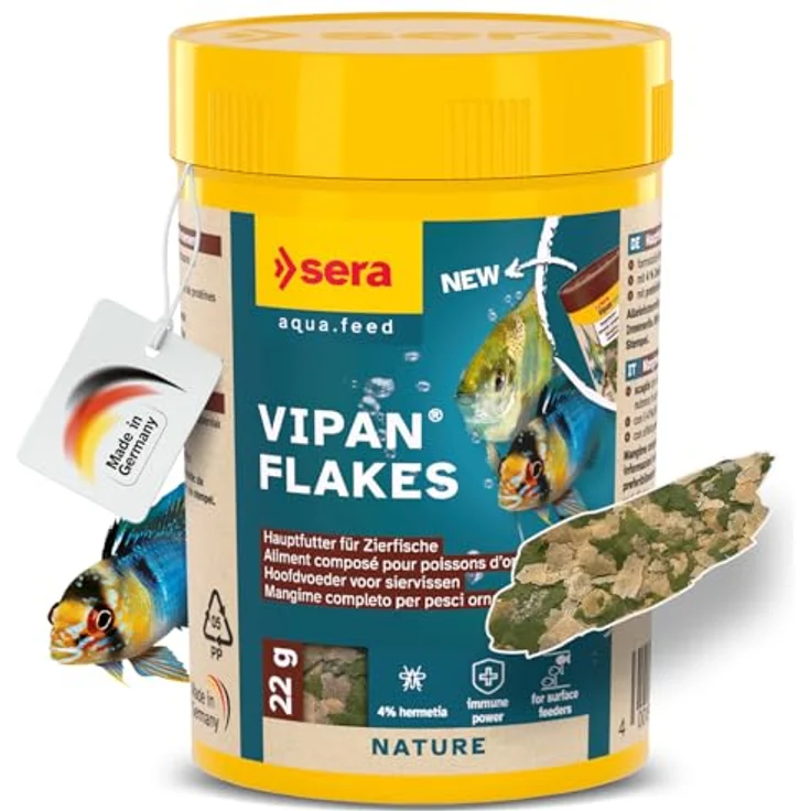 sera Vipan Flakes, Fischfutter für Zierfische mit 4% Insektenmehl, 100 ml | Naturnahe Ernährung & gesundes Wachstum – Bild 1
