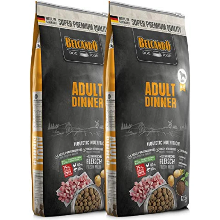 Belcando Adult Dinner, Trockenfutter für ausgewachsene Hunde, 2 x 12,5 kg, mit zartem Geflügel und Kartoffeln, Made in Germany
