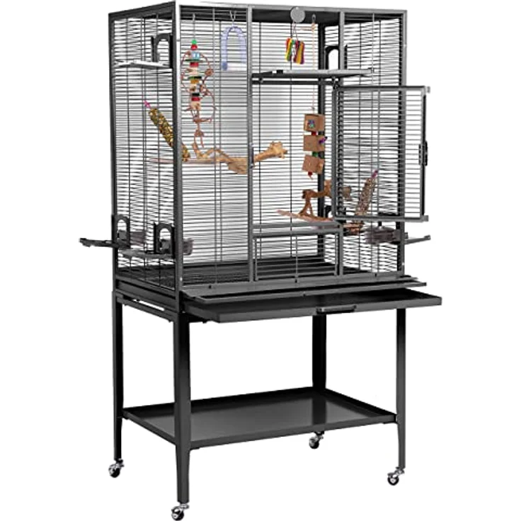 Montana Cages Madeira Single, Premium Vogelkäfig für Finken und Sittiche, erweiterbar, 4 Lenkrollen, 4 Edelstahlnäpfe, AVILON Pulverbeschichtung, Antik Edition, ca. 86 x 56 x 158 cm – Bild 3