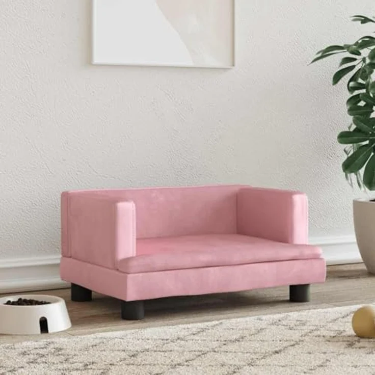 vidaXL Hundematratze Rosa, Samt Hunde-Sofa mit massivem Kiefernholzrahmen und Schaumstofffüllung – Bild 2
