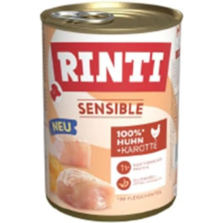 Rinti Sensible 6 x 400 g Hundefutter, Huhn & Karotte, gluten- und getreidefrei, hohe Akzeptanz für empfindliche Hunde – Bild 1