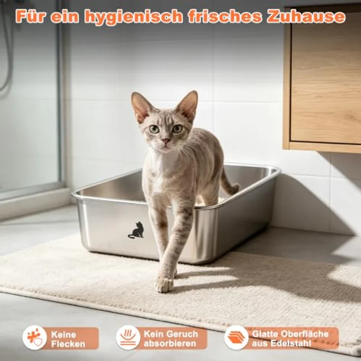 Zedelmaier Edelstahl Katzenklo mittelgroß, hygienisch & geruchsarm, mit hoher Seitenwand und Anti-Rutsch Stand – Bild 5