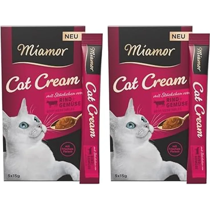 Miamor Cat Cream mit Rind & Gemüse, Katzensnack ohne Zuckerzusatz, Doppelpack (2 Tafeln á 5x15g)