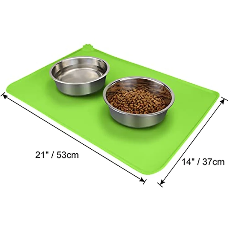 Joytale Silikon-Futtermatte, rutschfeste wasserdichte Futtermatte mit erhöhtem Rand für Hunde und Katzen, 53 x 37 cm, Grün – Bild 2