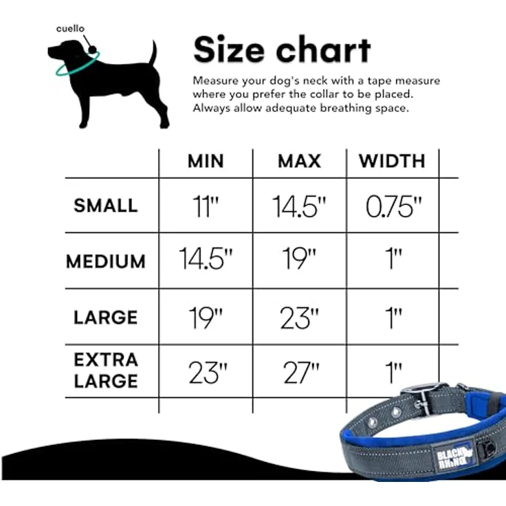 Black Rhino - Das Comfort Halsband Super Weiches Neopren Gepostertes Hundehalsband für alle Hunderassen - Hochbeanspruchbar Verstellbar Reflektierend Wetterfest (Groß, Blau/Schwarz) – Bild 4