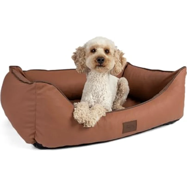 TrendPet Runa, Orthopädisches Kunstlederbett für Hunde mit Memoryfoam Matratze, modisch in Kupfer und Grau (80x60x25 cm) – Bild 2