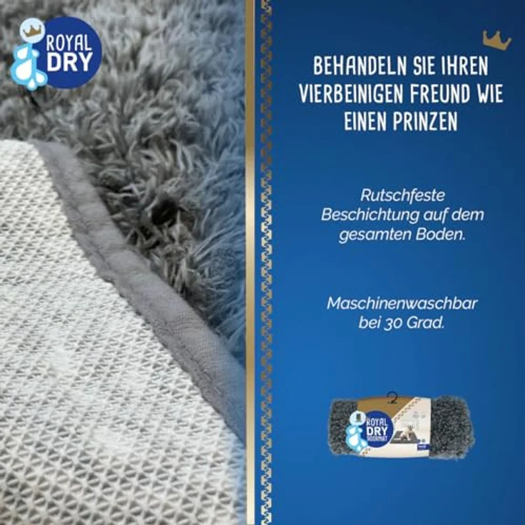 Royal Dry saugfähige Anti-Flecken-Matte für Hunde, 66 x 91 cm, Mikrofaser Chenille, antibakteriell und rutschfest, grau – Bild 4