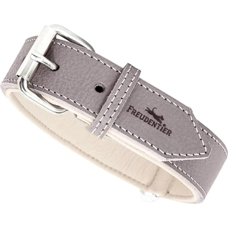 FREUDENTIER® Hundehalsband Model “Amstelpark”, aus gefüttertem Vollnarbenleder, grau-braun, für Halsumfang 27.5-38cm – Bild 1