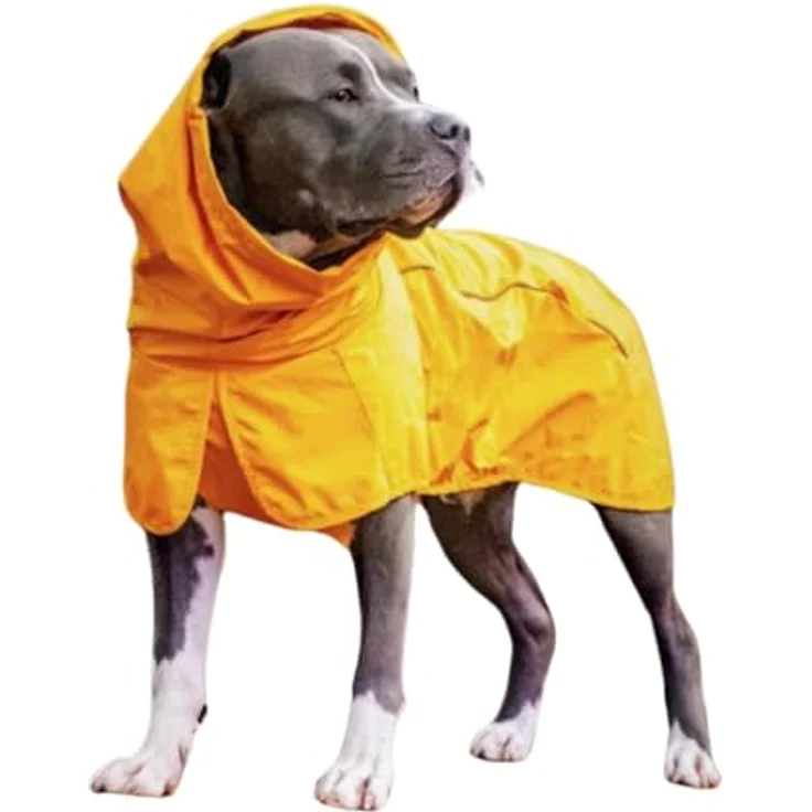 Spark Paws Hunderegenmantel 2XL, wasserdicht, winddicht, reflektierend, atmungsaktiv, vollständiger Körperschutz, Mustard Yellow – Bild 1