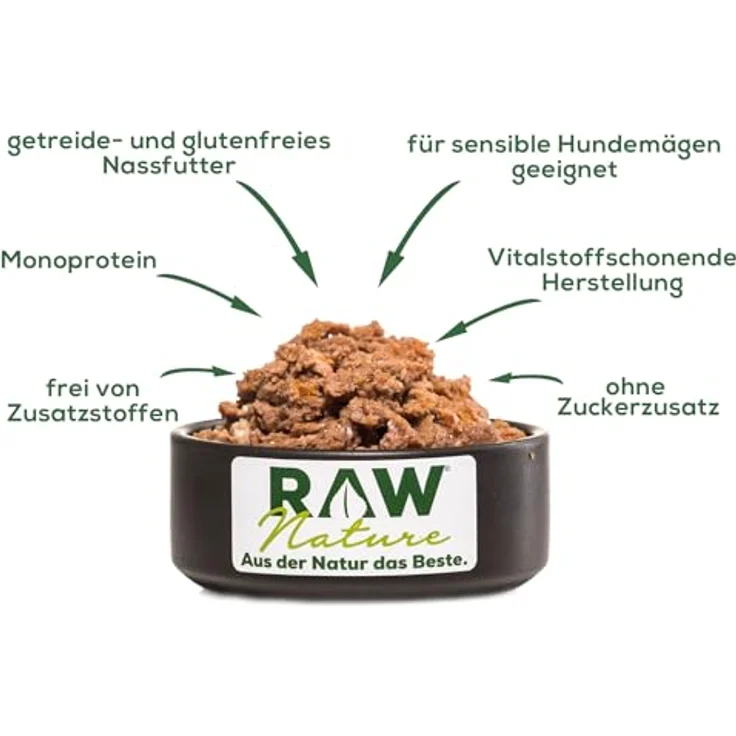 RAW Nature Fasan Pur 6x800g, Nassfutter für Hunde, 84% Fasanenfleisch, gluten- und getreidefrei, Monoprotein, Alleinfuttermittel, ideal für sensible Mägen – Bild 4