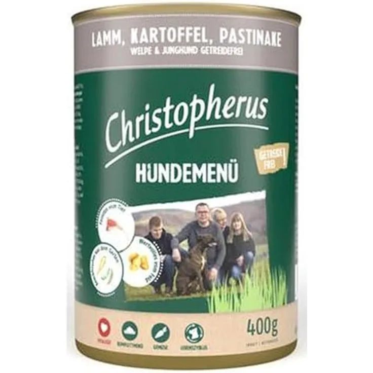 Allco Christopherus Menue Junior, Hunde-Nassfutter mit 62% Lamm, Kartoffel und Pastinake, 6x 400g