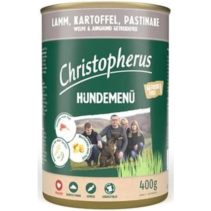 Allco Christopherus Menue Junior, Hunde-Nassfutter mit 62% Lamm, Kartoffel und Pastinake, 6x 400g