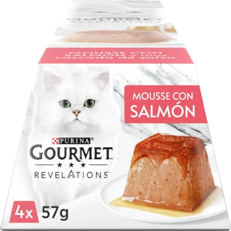 Gourmet Purina Revelations Mousse mit Sauce, Nassfutter für Katzen, Lachs, 100% vollwertig, 6 Packungen mit 4 Pyramiden à 57 g, 24 Stück – Bild 2