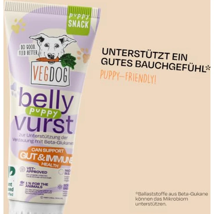 VEGDOG Belly Vurst Snack pflanzlich, 100% vegan für Welpen, hypoallergen, 5x75g – Bild 5