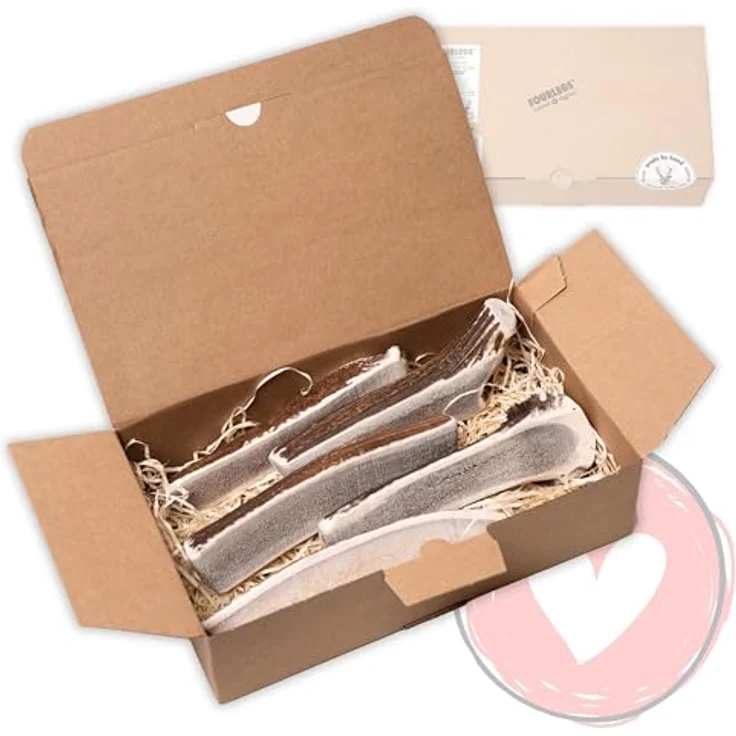 FOURLEGS® Natürlicher Kausnack aus 100% Hirschgeweih, Mineralstoffe, Größe L halbiert Sparpaket (5 Stück) für Hunde 15-25 kg – Bild 1