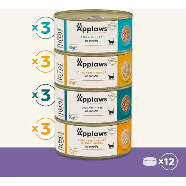 Applaws 100% Natürliches Premium-Nassfutter für Katzen, Thunfisch, Huhn und Meeresfisch Gemischte Auswahl in Brühe, 12 x 70g Dosen – Bild 2