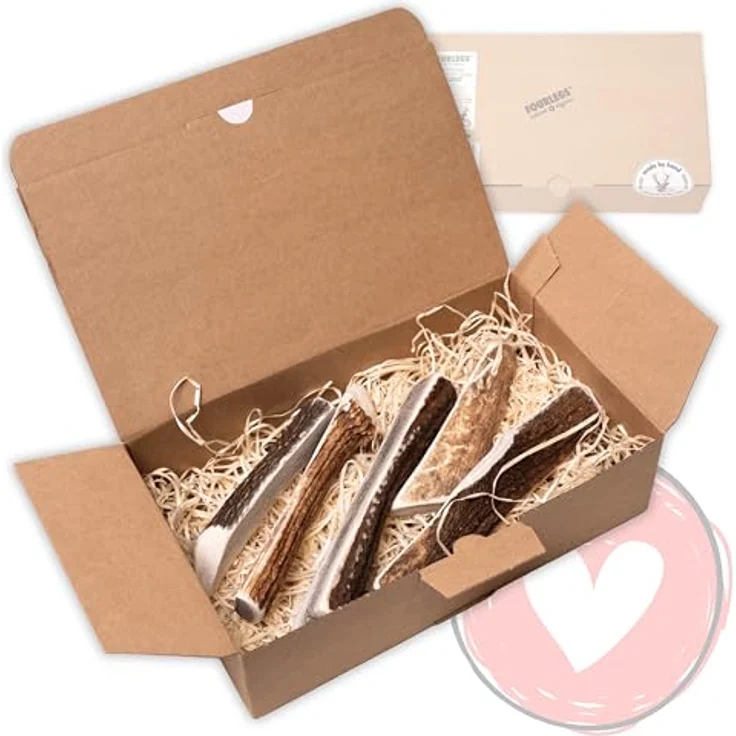 FOURLEGS® natürlicher Kausnack für Hunde, 100% Hirschgeweih, Größe M halbiert, Sparpaket (5 Stück), mineralstoffreich, fettarm, geruchsneutral, geeignet für Hunde 8-15 kg – Bild 1