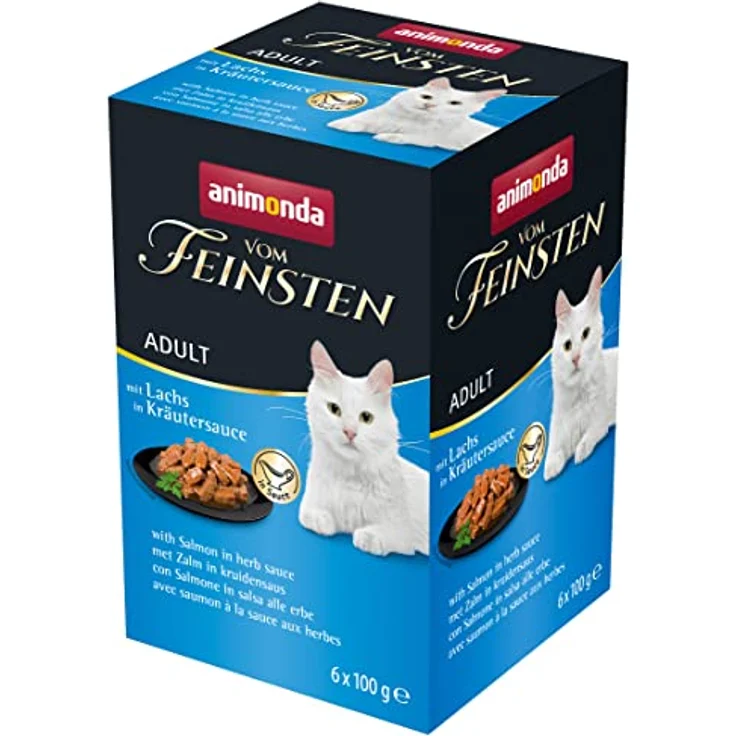 animonda vom Feinsten Adult Lachs in Kräutersauce, Katzen-Nassfutter 6x100g, fein-stückige Pasteten für ausgewachsene Katzen – Bild 1