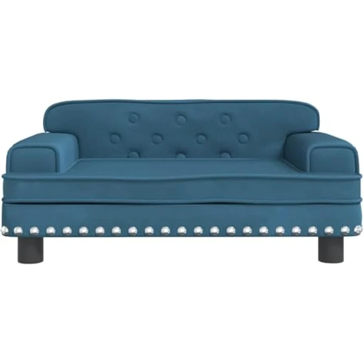 vidaXL Hundekorb Hundebett Blau 70x45x30 cm Samt Körbchen Hundesofa mit massivem Kiefernholzrahmen – Bild 5