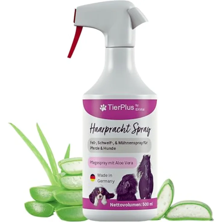 TierPlus Haarpracht Spray für Pferde & Hunde, 500 ml – Fell-, Schweif- & Mähnenspray für seidigen Glanz, leichte Kämmbarkeit & entwirrende Pflege mit Aloe Vera