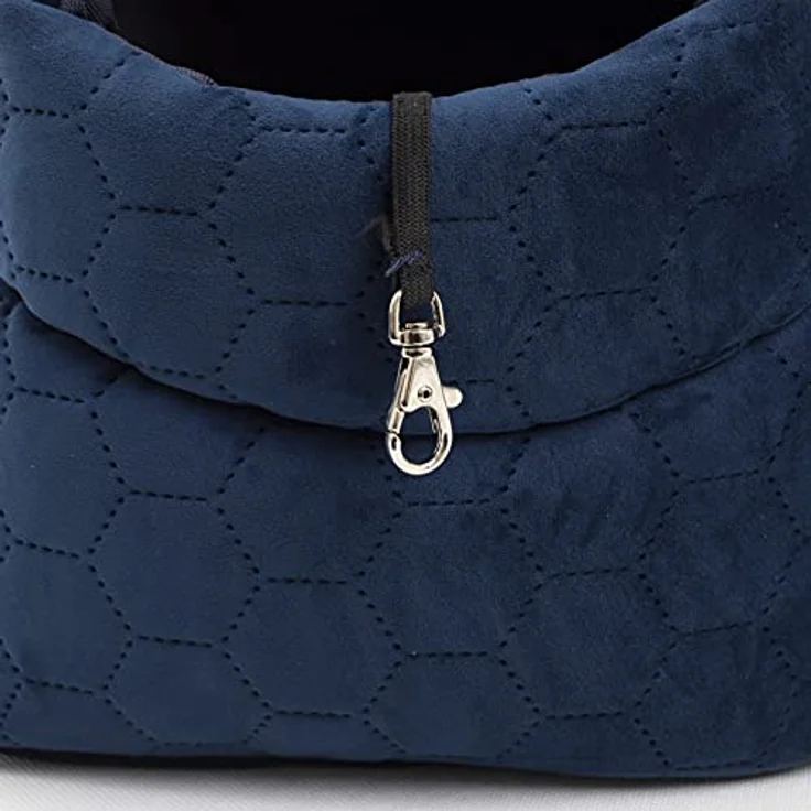 BOUTIQUE ZOO Transporttasche für Hunde und Katzen, Schultertasche bis 10 kg aus Wildlederimitat - Dunkelblau, Größe M mit Gummiband und Karabiner – Bild 5