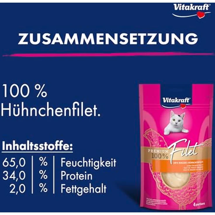 Vitakraft Premium Katzen Leckerli, mageres Hühnchenfilet, hypoallergen und getreidefrei, Vorratsgröße (7X 70g) – Bild 4