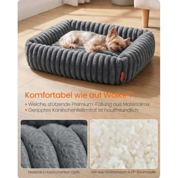 Feandrea Hundebett PGW311GN01, mittelgroßes orthopädisches Hundekörbchen, waschbar, mit weicher Polsterung, 71 x 55 x 18 cm, Blei-Grau – Bild 3
