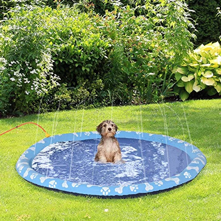 PawHut 150 cm Splash Sprinkler Pad für Hunde, rutschfeste Wasserspiel Matte aus langlebigem Kunststoff, blau – Bild 2