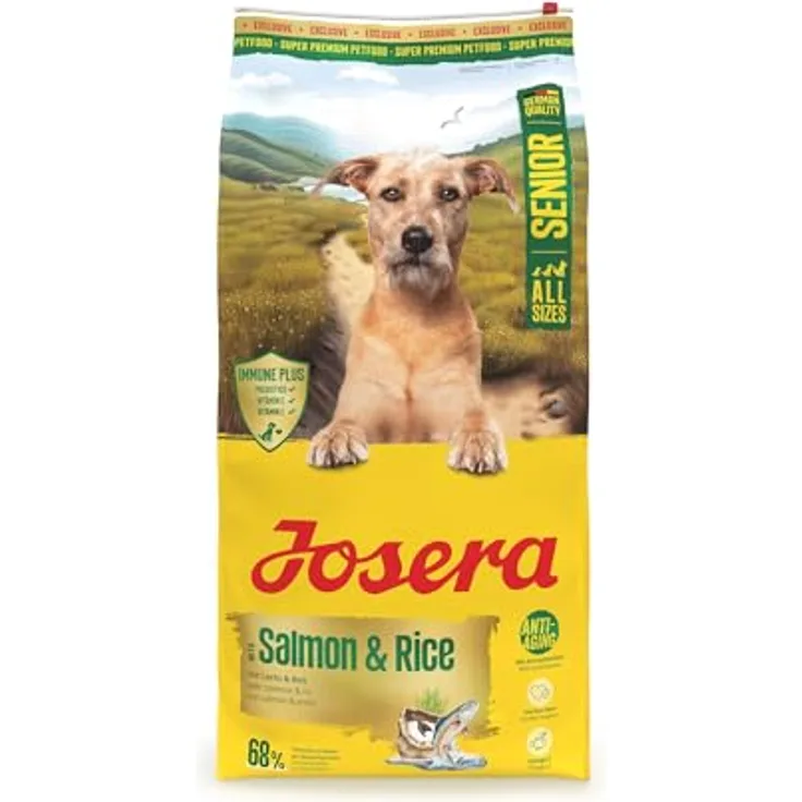 Josera Senior Salmon & Rice 12,5 kg Trockenfutter für Hunde, fettarm mit Lachs und Omega-3-Fettsäuren, unterstützt die Herzfunktion und Immunabwehr