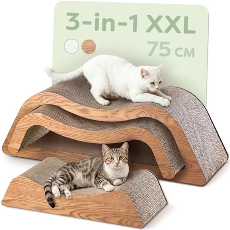 Knupis Kratzmöbel Kratzbrett XXL 75cm, 3-teiliges Set aus besonders kratzfester Wellpappe, platzsparend und schützend für Möbel, Braun