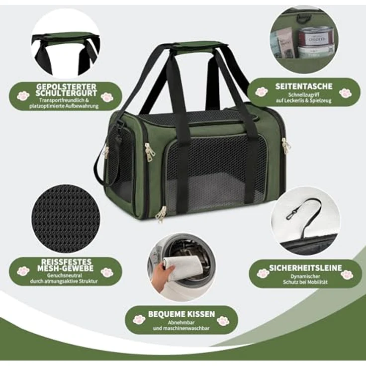 Aipwerer Faltbare Katzen Transportbox, robust und atmungsaktiv, M: 43x28x28 cm für Katzen bis 5 kg, grau – Bild 4