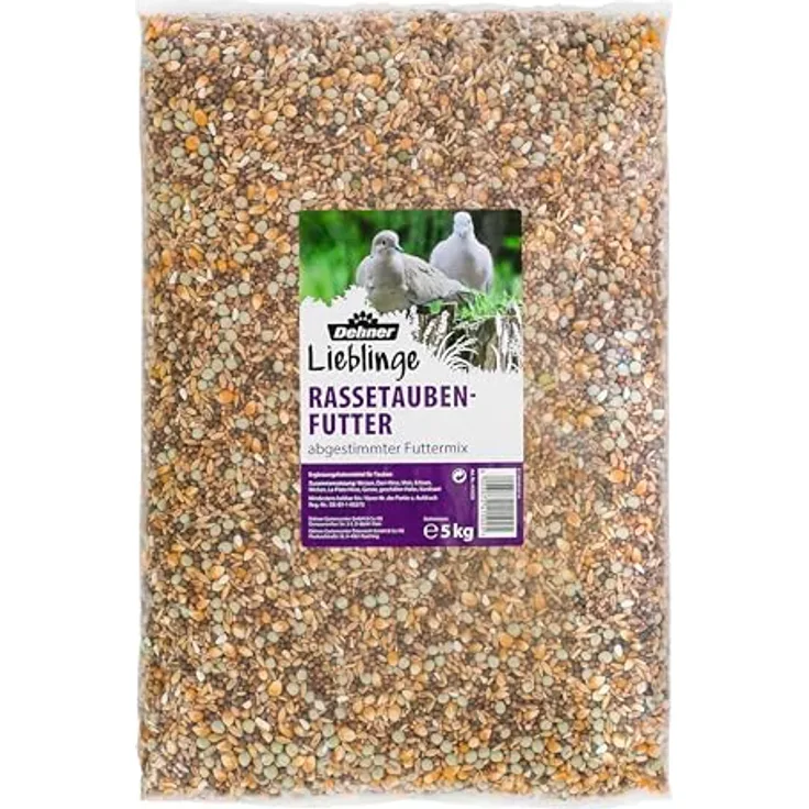 Dehner Rassetaubenfutter, Ergänzungsfutter mit Erbsen, Mais und Hirse, 5 kg Beutel