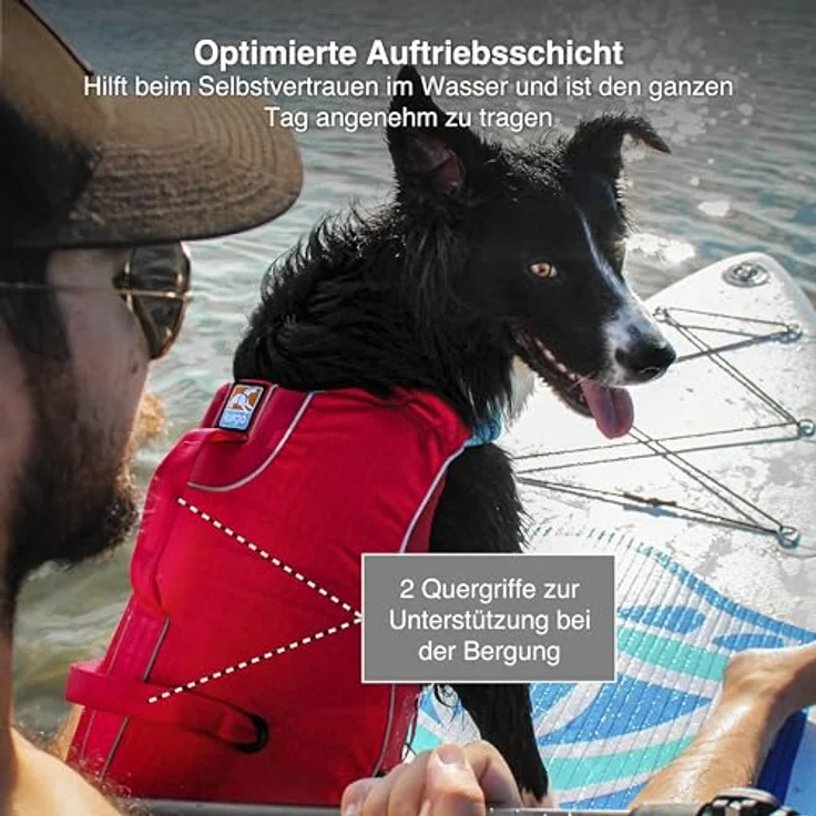 Kurgo Surf N Turf Hundeschwimmweste, Reißfestes Material, Reflektoren, 2 Griffe, Größe S, Rot – Bild 5
