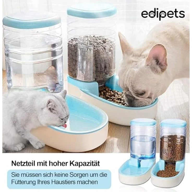 Edipets Automatischer Futterspender für Katzen und Hunde, 2 Einheiten, 3.8L, Futter- und Wasserspender, Blau – Bild 5